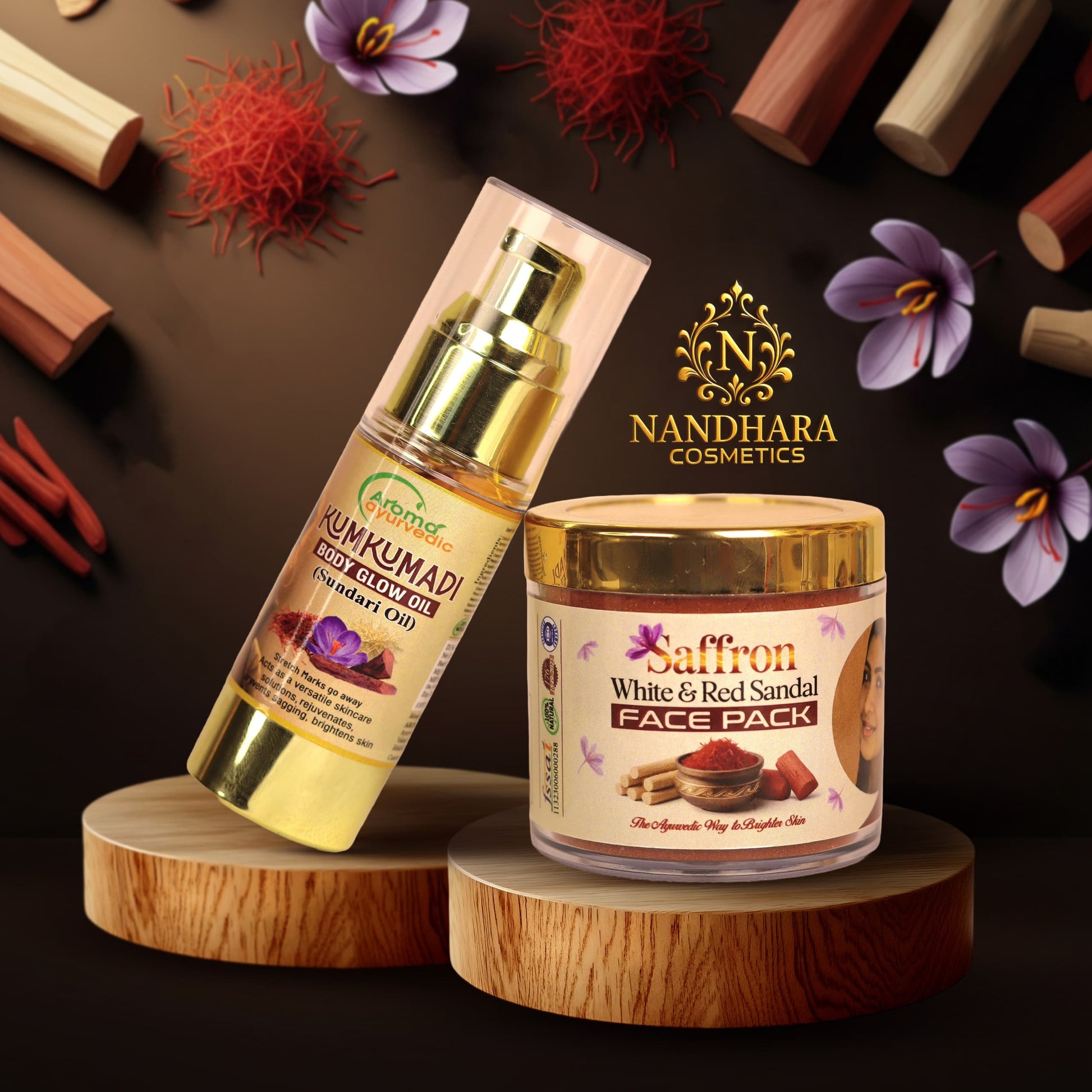Saffron White & Red Sandal face pack(50 gm) & Kumkumadi Oil (60ml) Combo