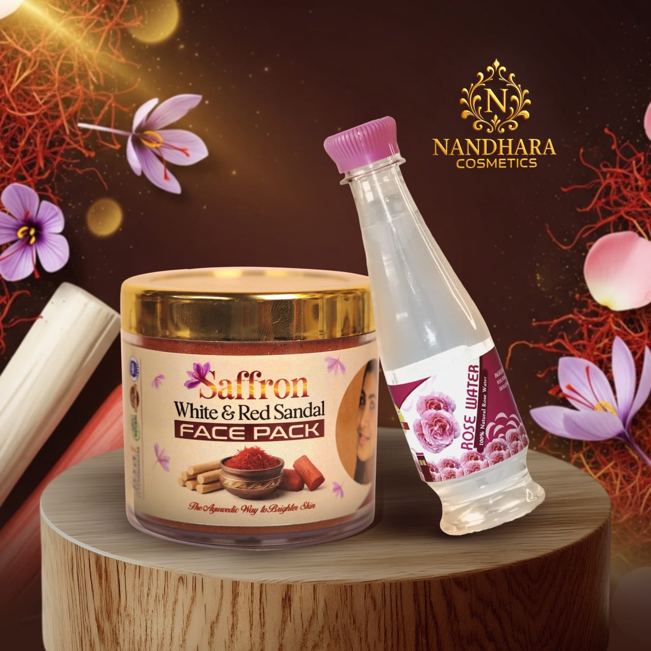 Saffron White & Red Sandal Facepack (50gm) +Rose Water(200ml) Combo