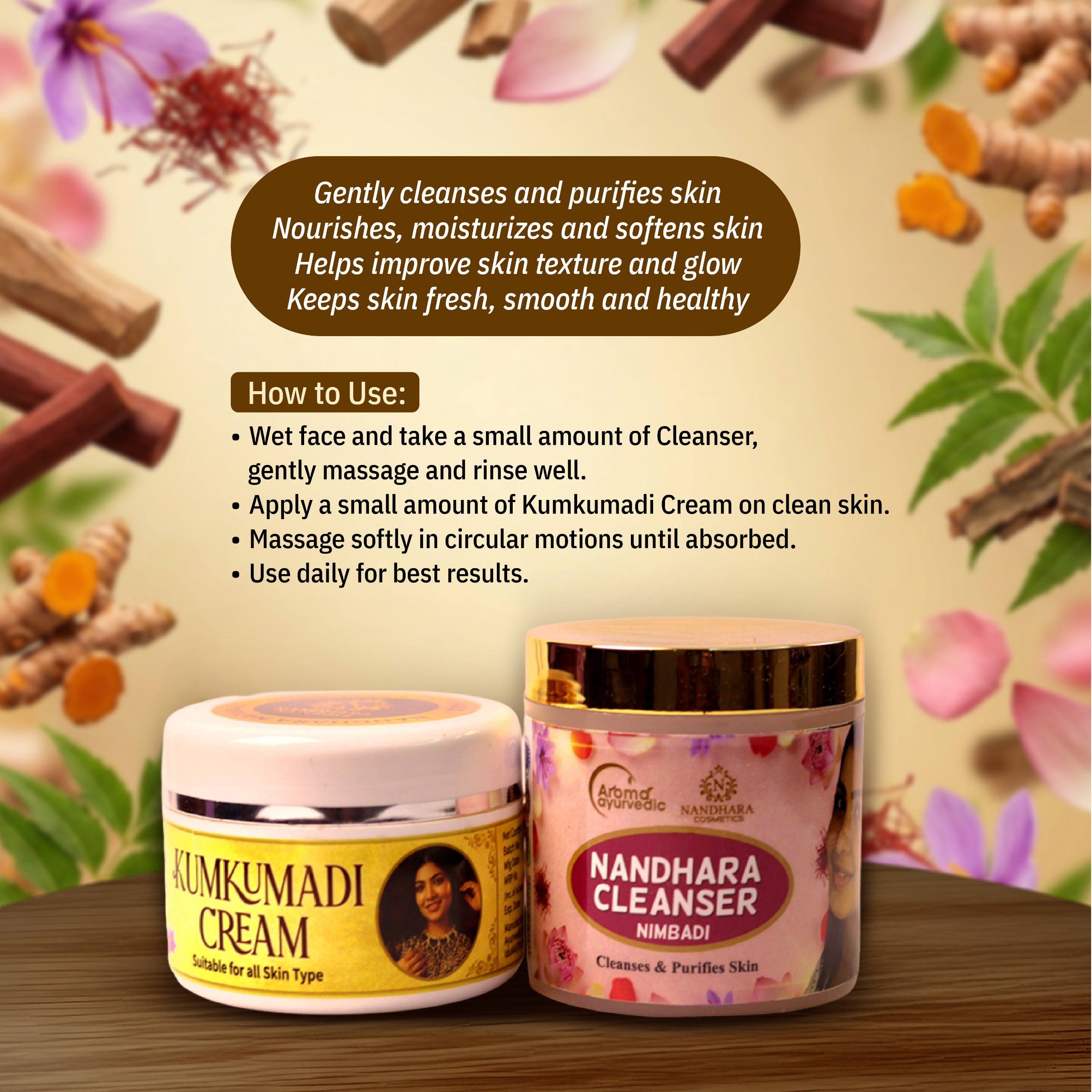 Kumkumadi Cream 50gm+Nandhara Cleanser50gm (Combo)