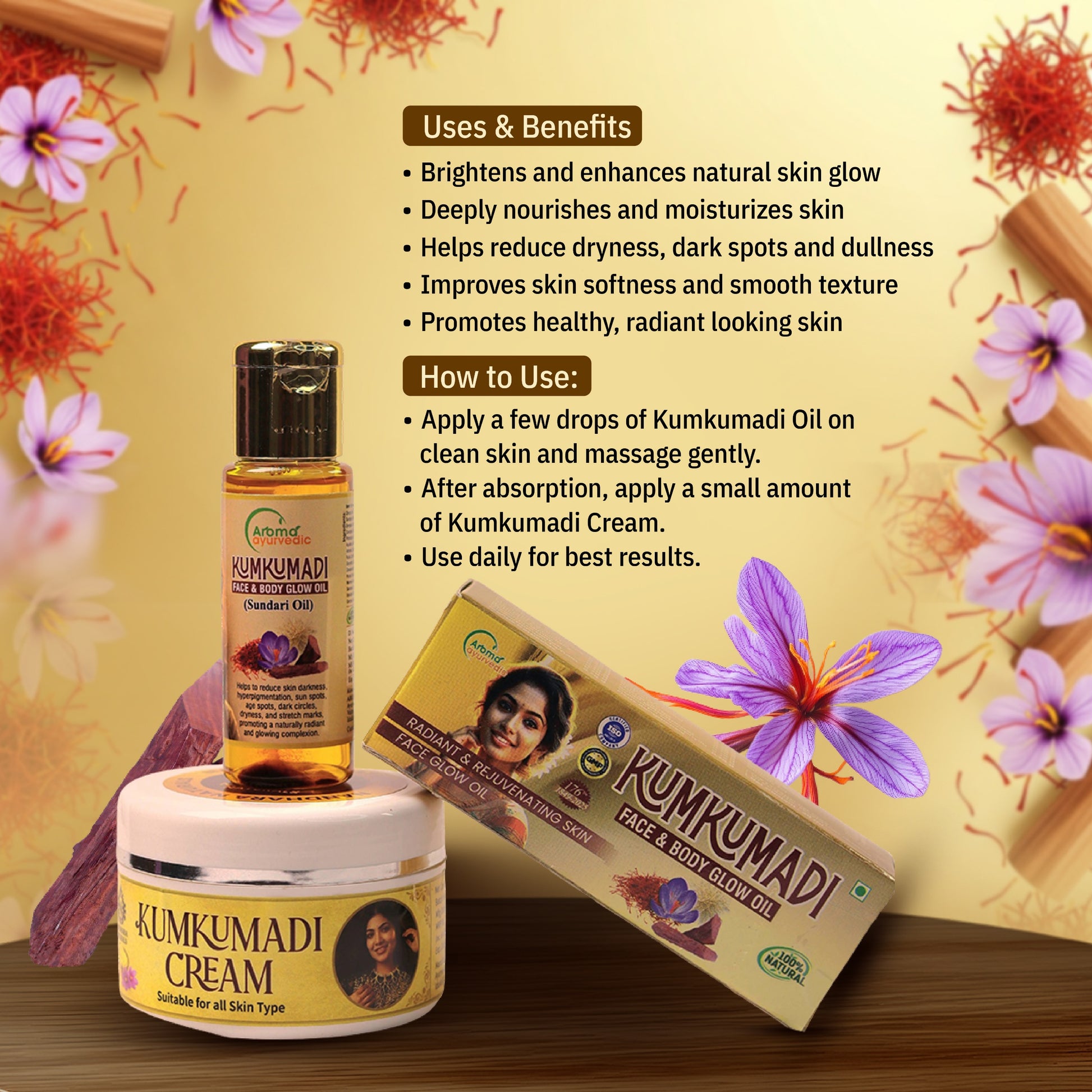 Kumkumadi Glow Oil 30ml+Kumkumadi cream 50gm