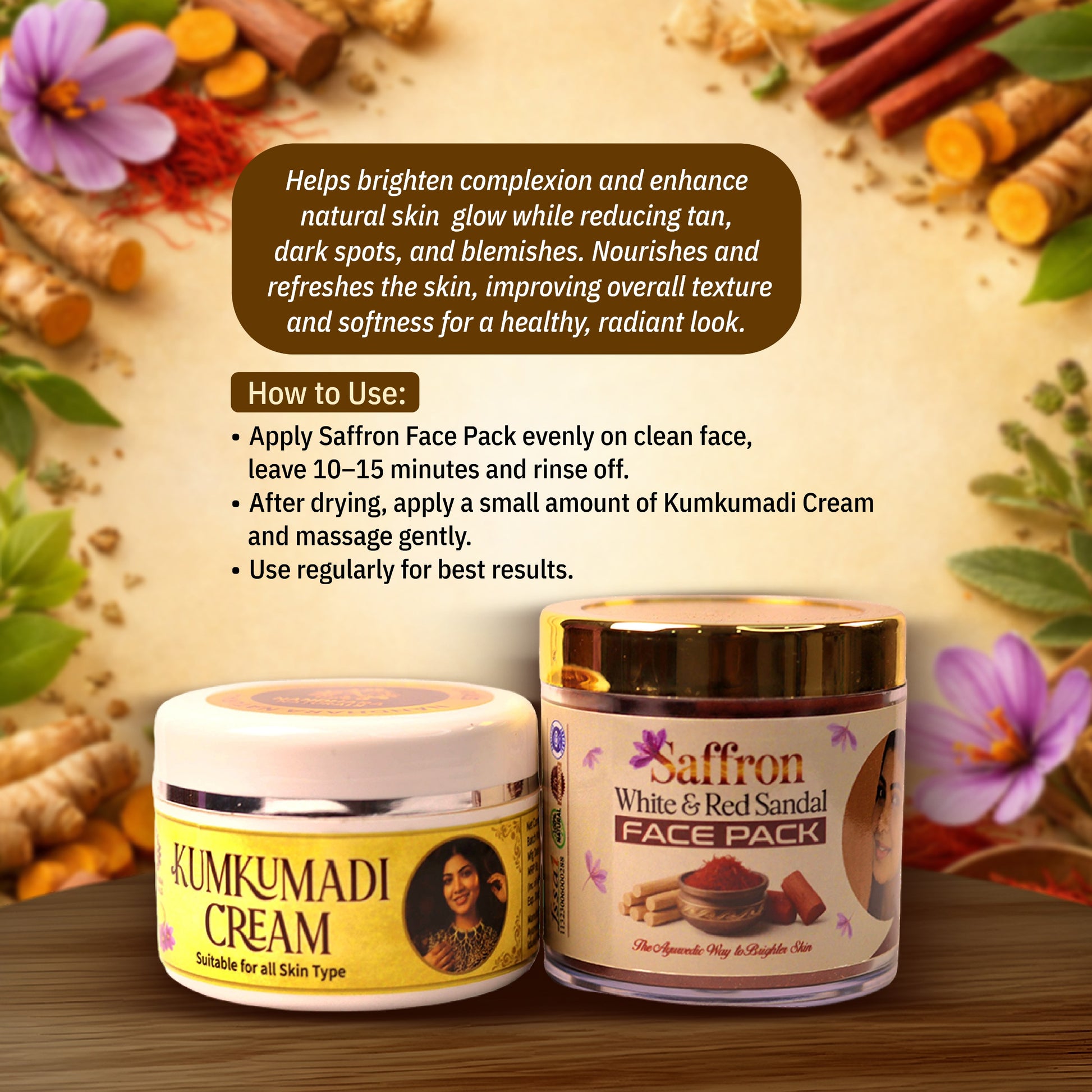Kumkumadi cream 50gm+saffron face pack50gm (Combo)