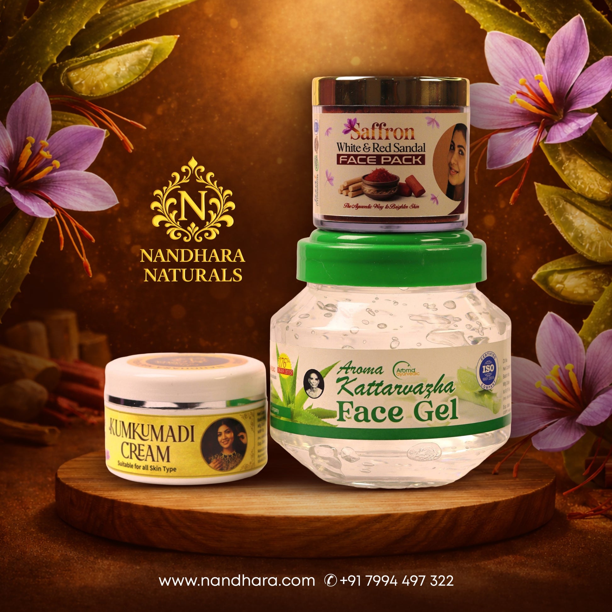 Kumkumadi Cream50gm+aloevera gel 500gm+saffron face pack 50gm ( Combo )